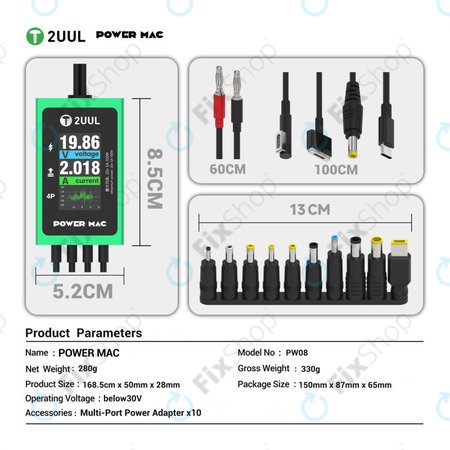 Diagnosztikai tápkábel kijelzővel laptopokhoz, 2UUL PW08