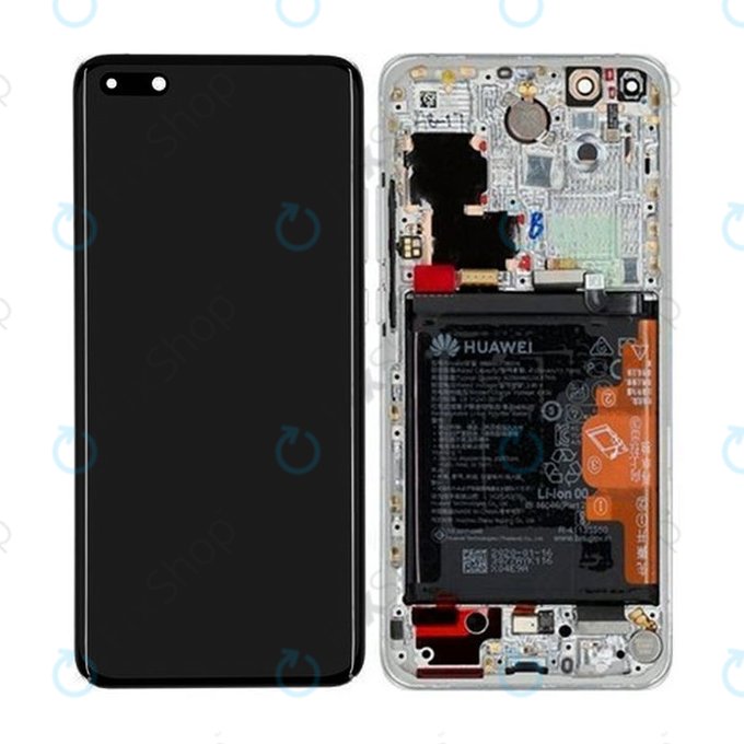 Huawei P40 Pro - LCD Kijelző + Érintőüveg + Keret + Akkumulátor + Ujjlenyomat-Érzékelő (Ice White, Silver Frost) - 02353PJK Genuine Service Pack