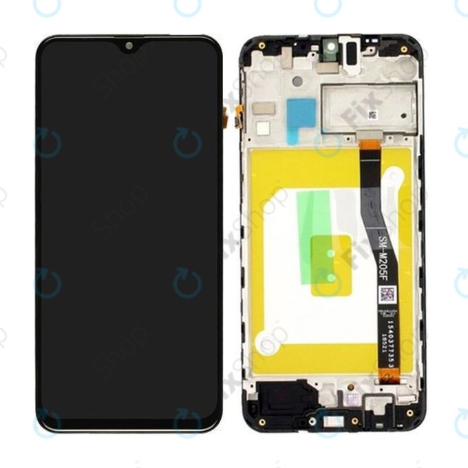 Samsung Galaxy M20 M205F - LCD Kijelző + Érintőüveg + Keret (Black) - GH82-18682A, GH82-18724A, GH82-18743A Genuine Service Pack