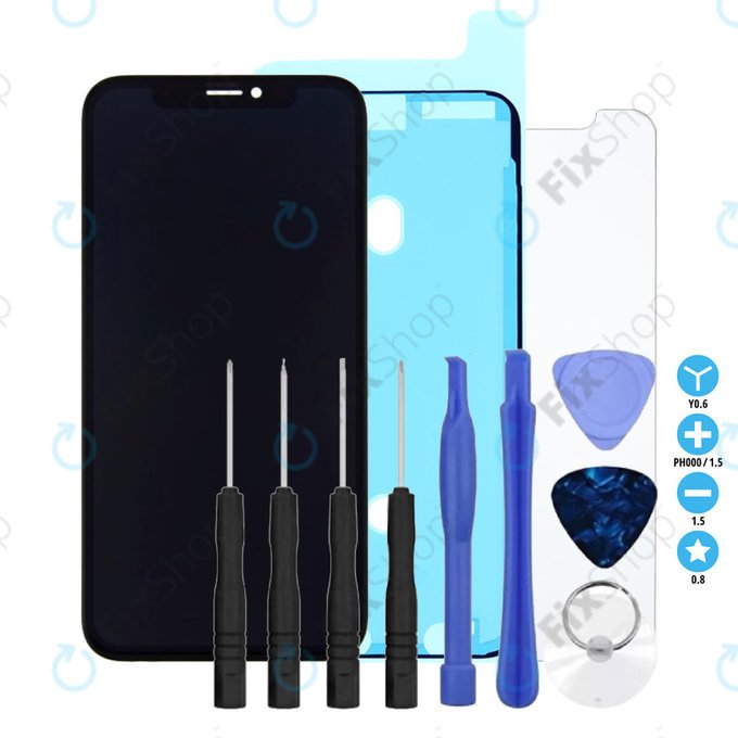 Apple iPhone X - LCD Kijelző + Érintőüveg + Keret TFT + Ragasztó LCD Kijelzőhöz + Edzett Üveg + Szerszámkészlet - Multipack