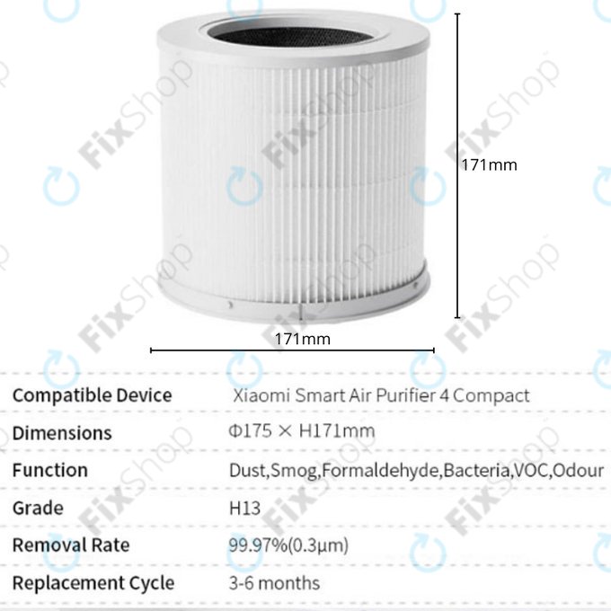 Xiaomi Smart Air Purifier 4 Compact - HEPA szűrő (Aktív szén) (White)