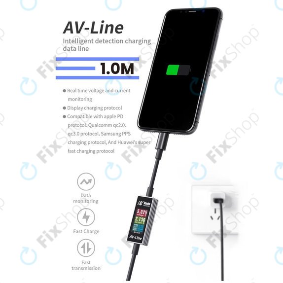 AV-Line - Intelligens Érzékelő Töltőkábel (Lightning - USB-C)