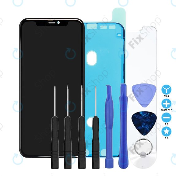 Apple iPhone 11 - LCD Kijelző + Érintőüveg + Keret (Black) Refurbished + Ragasztó LCD Kijelzőhöz + Edzett Üveg + Szerszámkészlet - Multipack
