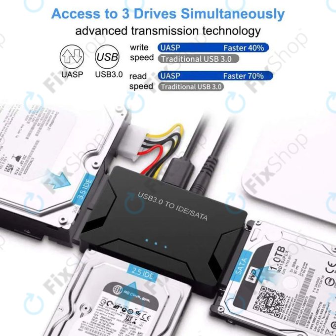 USB 3.0–SATA / IDE adapter 2.5", 3.5" HDD/SSD és optikai meghajtókhoz