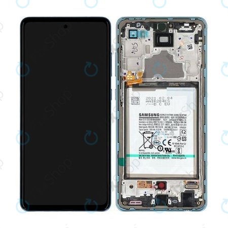 Samsung Galaxy A72 A725F, A726B - LCD Kijelző + Érintőüveg + Keret + Akkumulátor (Awesome Blue) - GH82-25541B, GH82-25542B Genuine Service Pack