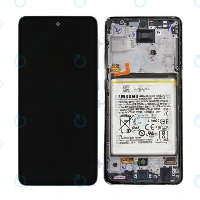 Samsung Galaxy A52s 5G A528B - LCD Kijelző + Érintőüveg + Keret + Akkumulátor (Awesome White) - GH82-26912D, GH82-26909D Genuine Service Pack
