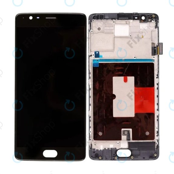 OnePlus 3, 3T - LCD Kijelző + Érintőüveg + Keret (Black) TFT