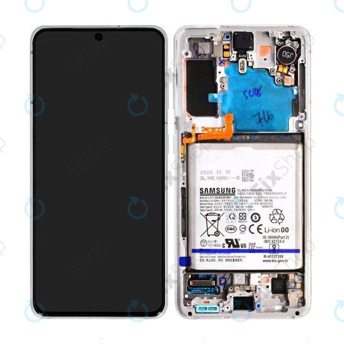 Samsung Galaxy S21 G991B - LCD Kijelző + Érintőüveg + Keret + Akkumulátor (Phantom White) - GH82-24716C, GH82-24718C Genuine Service Pack