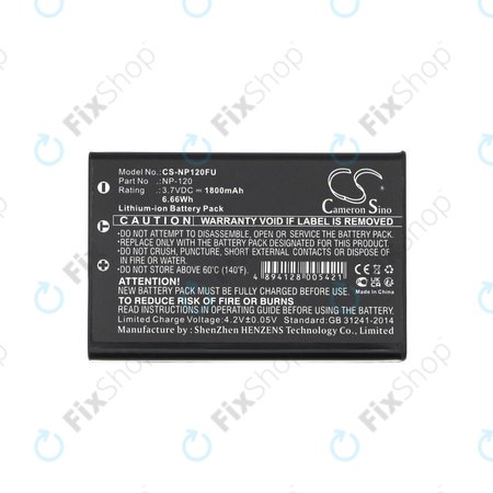 Akkumulátor Toshiba Camileo H30, FujiFilm NP-120, 1800mAh, Li-Ion, 3.7V, PX1657, HQ