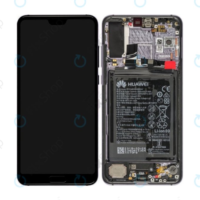 Huawei P20 Pro CLT-L29, CLT-L09 - LCD Kijelző + Érintőüveg + Keret + Akkumulátor (Twilight) - 02351WTU Genuine Service Pack