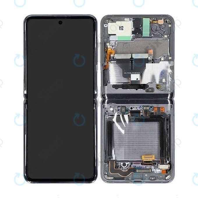 Samsung Galaxy Z Flip 5G F707B - LCD Kijelző + Érintőüveg + Keret (Mystic Gray) - GH82-23351A Genuine Service Pack