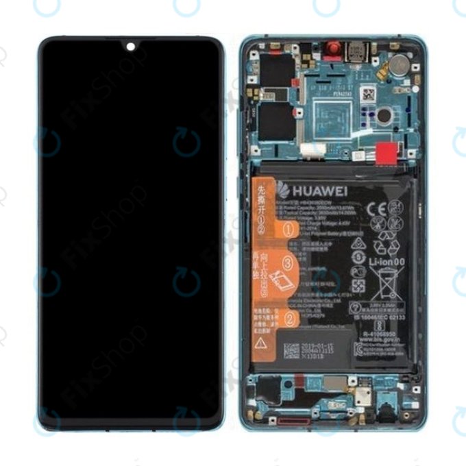 Huawei P30 - LCD Kijelző + Érintőüveg + Keret + Akkumulátor (Aurora Blue) - 02352NLN, 02354HRH Genuine Service Pack
