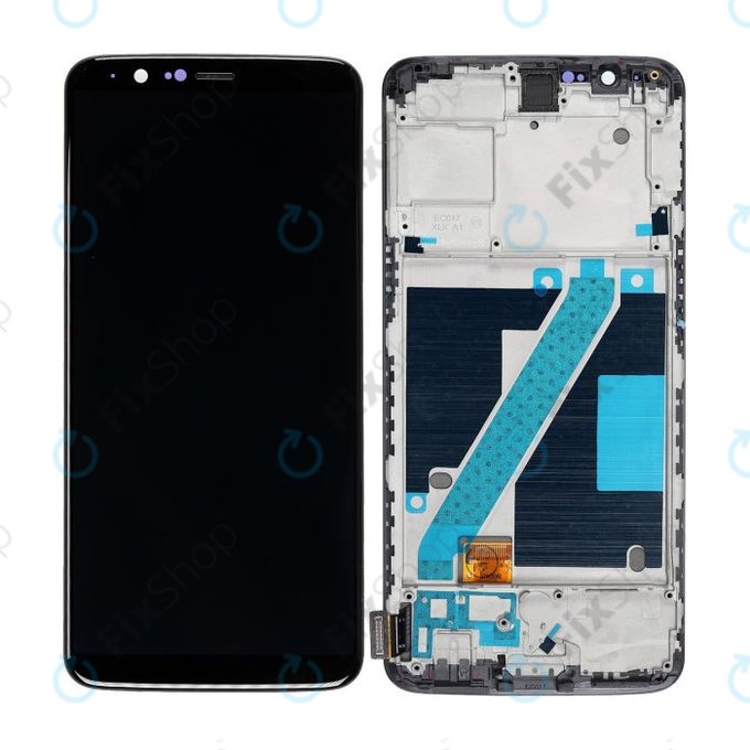 OnePlus 5T - LCD Kijelző + Érintőüveg + Keret (Black) OLED