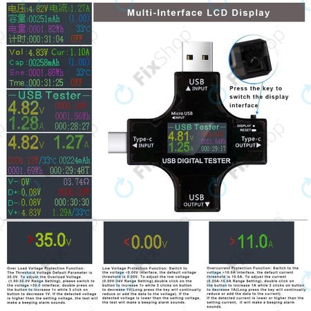 Eversame 2in1 - USB-Tesztelő és Multiméter (USB-C és USB 3.0)