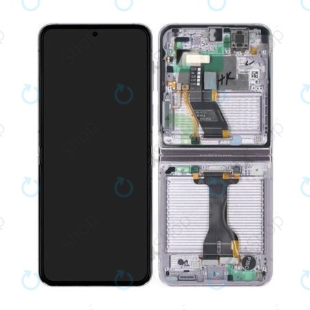 Samsung Galaxy Z Flip 5 F731B - LCD Kijelző + Érintőüveg + Keret (Lavender) - GH82-31828C, GH82-31827C Genuine Service Pack