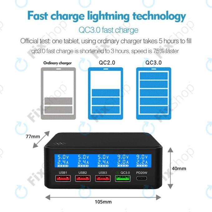 FixPremium - USB Charging Station with USB 3.0 & USB-C