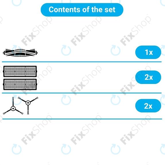 Pótalkatrész készlet Xiaomi Mi Robot Vacuum Mop (Mijia 1C), 2 (Mijia 2C) 2 Pro+ (Mijia 1T) (1x Főkefe, 2x Szűrő, 2x Oldalkefe)