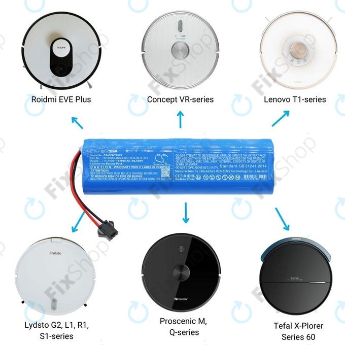 Xiaomi Roidmi EVE Plus, Viomi, Lydsto, Proscenic, Tefal - Akkumulátor NR18650 M26-4S2P, SUN-INTE-181, H18650CH-4S2P Li-Ion 14.4V 6700mAh HQ