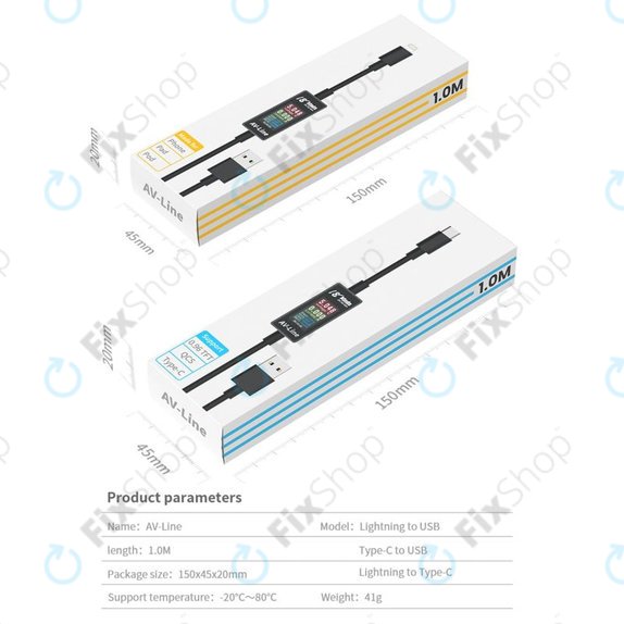 AV-Line - Intelligens Érzékelő Töltőkábel (Lightning - USB-C)