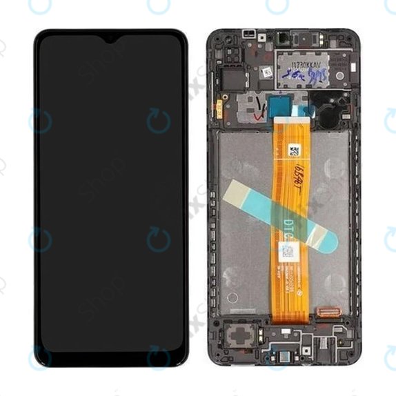 Samsung Galaxy A12 A127F, A032F - LCD Kijelző + Érintőüveg + Keret (Black) - GH82-26485A, GH82-26486A Genuine Service Pack