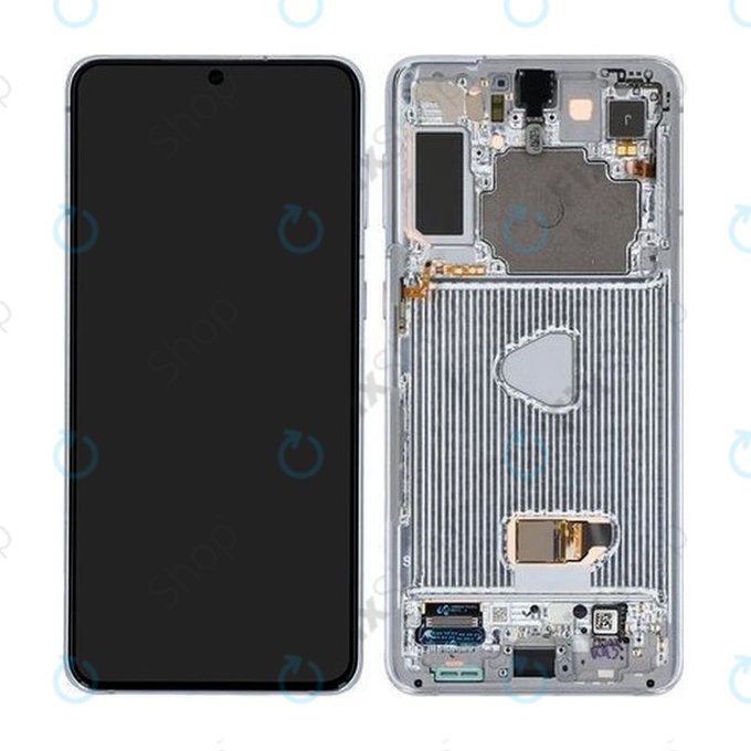 Samsung Galaxy S21 Plus G996B - LCD Kijelző + Érintőüveg + Keret (Phantom Silver) - GH82-24554C, GH82-27268C, GH82-24553C Genuine Service Pack