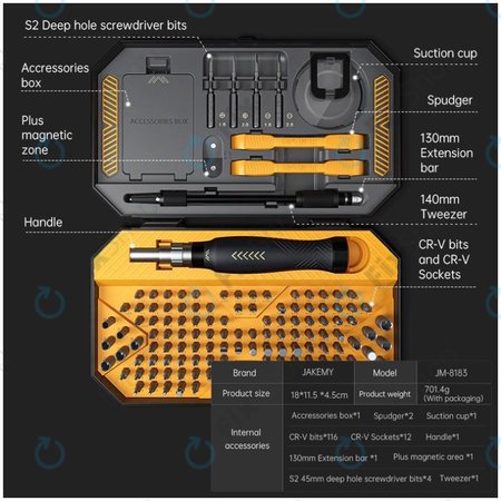 Jakemy JM-8183 - Precíz Szerszámkészlet Mobiltelefonokhoz, Tabletekhez és Számítógépekhez