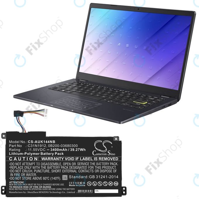 Akkumulátor Asus Vivobook 14, E510, 3400mAh, Li-Pol, 11.55V, C31N1912, HQ