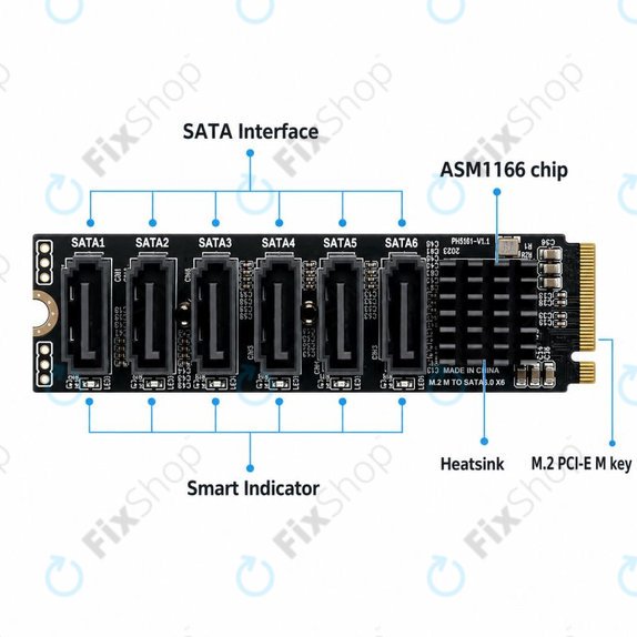M.2 NVMe bővítőkártya 6 SATA III porttal