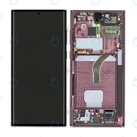 Samsung Galaxy S22 Ultra S908B - LCD Kijelző + Érintőüveg + Keret (Burgundy) - GH82-27488B, GH82-27489B Genuine Service Pack