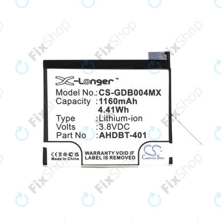 Akkumulátor GoPro Hero 4, 1160mAh, Li-Ion, 3.8V, AHDBT-401, HQ