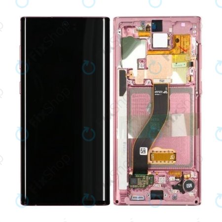 Samsung Galaxy Note 10 - LCD Kijelző + Érintőüveg + Keret (Aura Pink) - GH82-20818F, GH82-20817F Genuine Service Pack