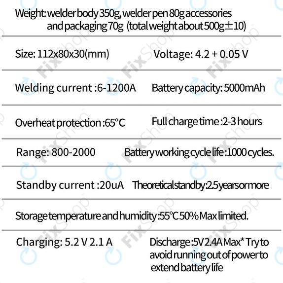 Docreate SW - Hordozható Állítható Ponthegesztőgép (5000mAh)