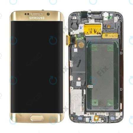 Samsung Galaxy S6 Edge G925F - LCD Kijelző + Érintőüveg + Keret (Gold Platinum) - GH97-17162C, GH97-17317C, GH97-17334C Genuine Service Pack