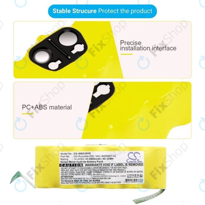 iRobot Roomba 500, 600, 700, 800, 900-series, R3, Scooba 450, Vileda 137173 - Akkumulátor 11702, GD-Roomba-500, VAC-500NMH-33 Ni-MH 14.4V 2800mAh HQ