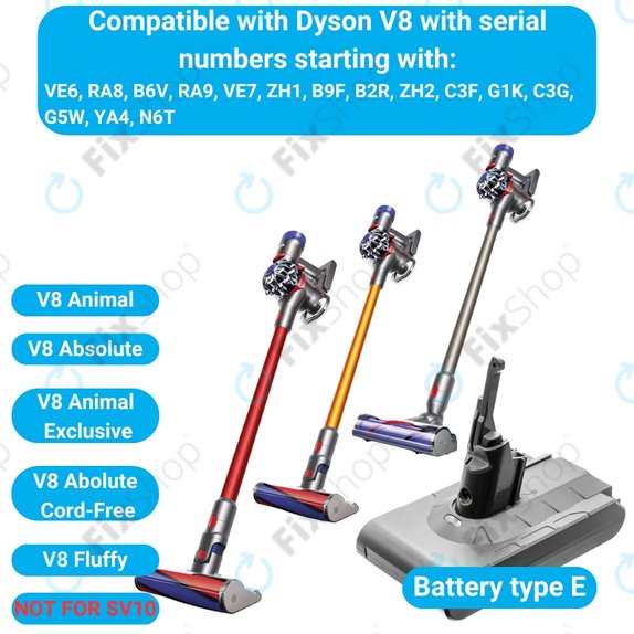 Dyson V8 - Akkumulátor 215681, PM8-US-HFB1497A Li-Ion 21.6V 2800mAh HQ
