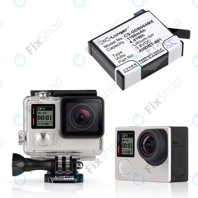 Akkumulátor GoPro Hero 4, 1160mAh, Li-Ion, 3.8V, AHDBT-401, HQ