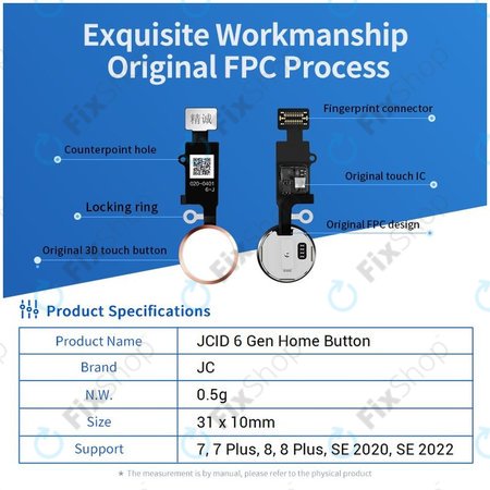 Apple iPhone 7, 7 Plus, 8, 8 Plus, SE (2020), SE (2022) - Kezdőlap Gomb JCID 7 Gen (Silver, White)