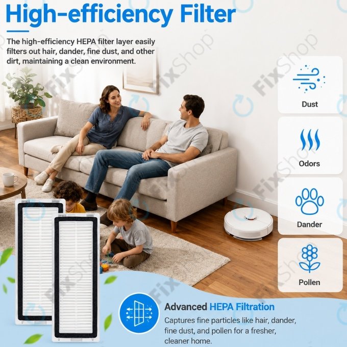 Pótalkatrész készlet Xiaomi Dreame D9 Max Gen2, D10s, D10s Pro (1x Főkefe, 2x Szűrő, 2x Oldalkefe – fekete, 2x Felmosórongy)