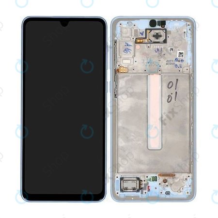 Samsung Galaxy A33 5G A336B - LCD Kijelző + Érintőüveg + Keret (Awesome Blue) - GH82-28143C, GH82-28144C Genuine Service Pack