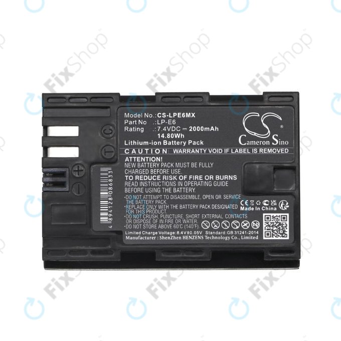 Akkumulátor Canon EOS 5D Mark II, EOS 7D, EOS 70D, 2000mAh, Li-Ion, 7.4V, LP-E6, HQ