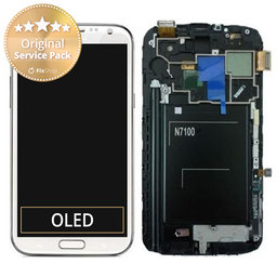 Samsung Galaxy Note 2 N7100 - LCD Kijelző + Érintőüveg + Keret (Marble White) - GH97-14112A Genuine Service Pack