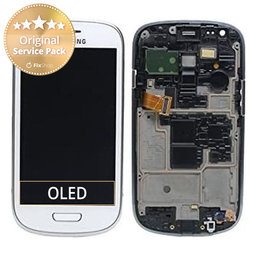 Samsung Galaxy S3 Mini i8190 - LCD Kijelző + Érintőüveg + Keret (White) - GH97-14204A Genuine Service Pack