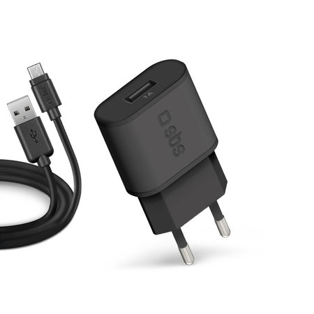 SBS - 5W Töltőadapter USB + Kábel USB / Micro-USB, fekete