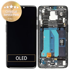 OnePlus 6 - LCD Kijelző + Érintőüveg + Keret (Mirror Black) - 2011100029 Genuine Service Pack