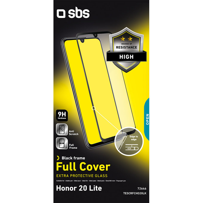 SBS - Edzett Üveg Full Cover - Honor 20 Lite, fekete