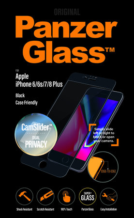 PanzerGlass - edzett üveg, magánélet, ügyes barát, CamSlider iPhone 8/7 / 6S / 6 Plus, fekete