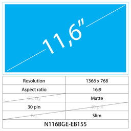 11.6 LCD Slim Matt 30 pin HD (Oldalsó tartók)