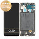 Samsung Galaxy A30 A305F - LCD Kijelző + Érintőüveg + Keret (Black) - GH82-19725A, GH82-19202A Genuine Service Pack