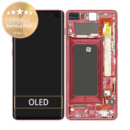 Samsung Galaxy S10 Plus G975F - LCD Kijelző + Érintőüveg + Keret (Cardinal Red) - GH82-18849H, GH82-18834H Genuine Service Pack