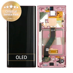Samsung Galaxy Note 10 - LCD Kijelző + Érintőüveg + Keret (Aura Pink) - GH82-20818F, GH82-20817F Genuine Service Pack